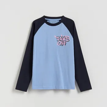 Chlapecké tričko Reserved - Bavlněné tričko s potiskem a dlouhými rukávy - tmavomodrá - 056II-59X - 056II-59X-116