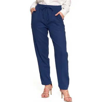 Dámské kalhoty LNĚNÉ DÁMSKÉ KALHOTY ELEGANTNÍ VOLNÉ ROVNÉ NOHAVICE MORAJ MODRÉ XL