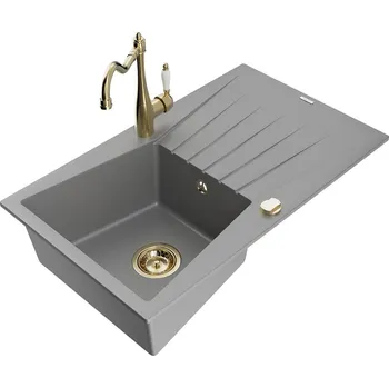 Granitový dřez MEXEN/S - Cesar granitový dřez 1-miska s odkapávačem včetně baterie Carla, šedá 6514-71-670700-50