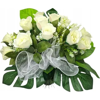 umělá květina KYTICE VLOŽKA DO VÁZY KVĚTINY NA HŘBITOV HROB PAMÁTNÍK BÍLÉ RŮŽE