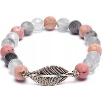 Náramek Náramek z rodonitu a šedého křemene + peříčko