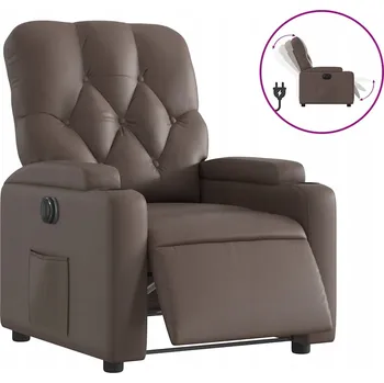 Křeslo Elektrické polohovací křeslo, hnědé, potažené umělou kůží