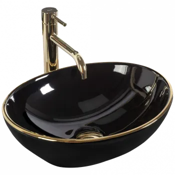 Rea Sofia black 63 umyvadlo na desku, gold edges, REA-U3695