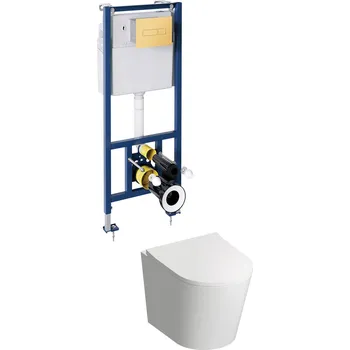 Aplomo Tampa WC závěsný komplet, zlaté tlačítko, TAMPASETBPGL