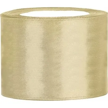 PartyDeco Stuha saténová zlatá 50 mm x 25 m - zlaté saténové široké dekorační stuhy 5 cm x 25 m na svatební aranžmá, mašle, dekorace