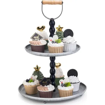 Podnos Etażerka Dwupoziomowa Z Uchwytem | Šedý zinek | 30 x 24 x 40 cm