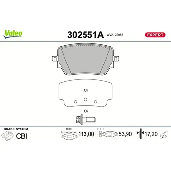 Brzdová destička Sada brzdových destiček, kotoučová brzda VALEO 302551A