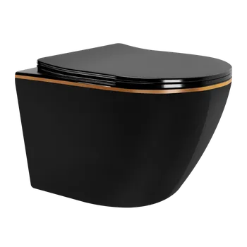 Rea Carlo Mini Black rimless WC závěsné se sedátkem, Gold Edge, REA-C8800