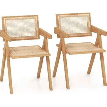 Jídelní židle Sada 2 ratanových židlí JV11996NA-2 s rámem z přírodního bambusu - A COSTWAY