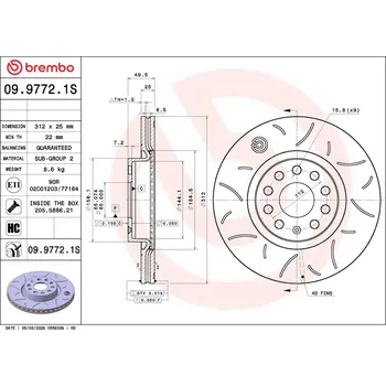 Brzdový kotouč Brzdový kotouč BREMBO 09.9772.1S