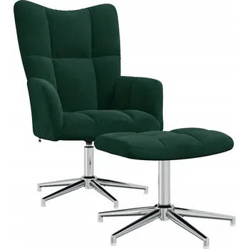 Obývací pokoj Křeslo s podnožkou, tmavě zelené, potažené sametem
