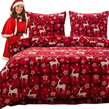 Povlečení Povlečení z polaru XmasCozy 220x200 velur vánoční červená kostka sobi