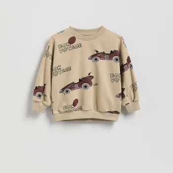 Chlapecká mikina Reserved - Mikina oversized s potiskem - béžová - 665HR-08X - 665HR-08X-104