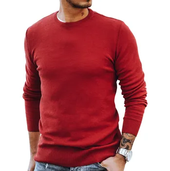 Pánský svetr Pánský pletený svetr klasického střihu bordó (vínová) WX1933 - M