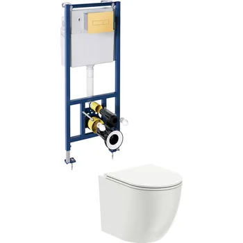 Aplomo Ottawa WC závěsný komplet, zlaté tlačítko, OTTAWASETBPGL