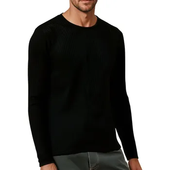 Pánský svetr Pánský svetr černý žebrovaný klasický slim fit černý WX2308 - S