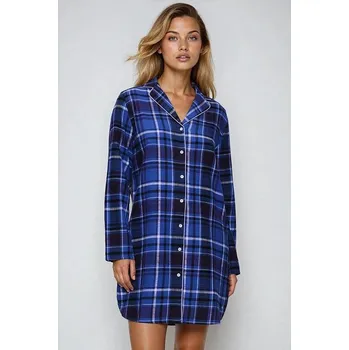 Dámská noční košile Flanelová noční košile Triumph Boyfriend Checks organic modrá káro S