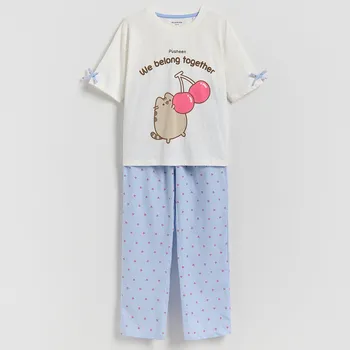 Dětská móda Reserved - Dvoudílné pyžamo Pusheen - krémová - 120IF-01X - 120IF-01X-U12