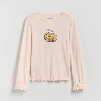 Dívčí tričko Reserved - Tričko s aplikací Pusheen - pastelově růžová - 812HT-03X - 812HT-03X-122