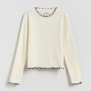 Dívčí tričko Reserved - Tričko z&nbsp;žebrovaného úpletu - krémová - 784HT-01X - 784HT-01X-128