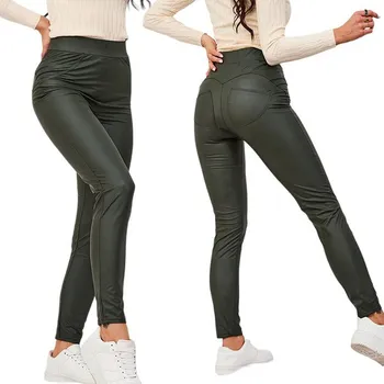 Dámské legíny YY132NM OLIVOVÉ TREGGINSY DÁMSKÉ EKO KŮŽE S/M - 37