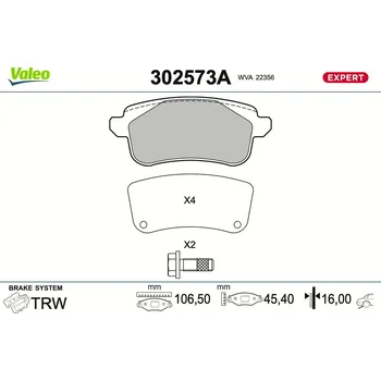 Brzdová destička Sada brzdových destiček, kotoučová brzda VALEO 302573A