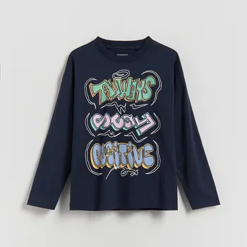 Chlapecká mikina Reserved - Tričko s dlouhými rukávy a potiskem - tmavomodrá - 057II-59X - 057II-59X-140