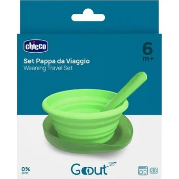 Kojenecká váha Chicco cestovní sada pro miminka, skládací silikonový talíř 250 ml, praktická lžička, kompaktní