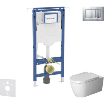 Geberit Duofix - Set předstěnové instalace, klozetu a sedátka Duravit ME by Starck, tlačítka Sigma20, Rimless, SoftClose, matný chrom/chrom SANI11CP2104
