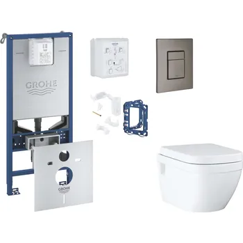 WC sada Grohe Rapid SLX - Set předstěnové instalace, klozetu, sedátka SoftClose, tlačítka Skate Cosmopolitan a sady pro vhazování tablet, kartáčovaný Hard Graphite SANI11BB5130