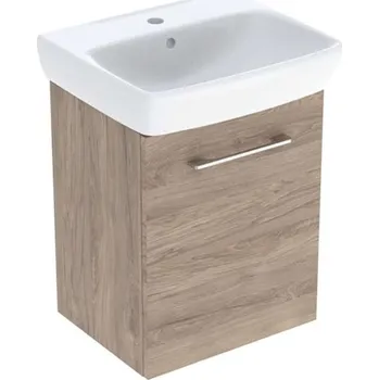 Koupelnový nábytek Geberit Selnova Square - Skříňka s umyvadlem, 50x65x38 cm, 1 dvířka, L/P, ořech hickory 502.752.00.1