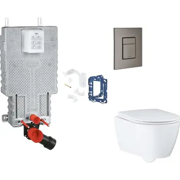 WC sada Grohe Uniset - Set předstěnové instalace, klozetu, sedátka SoftClose, tlačítka Skate Cosmopolitan a sady pro vhazování tablet, kartáčovaný Hard Graphite SANI15BB5120