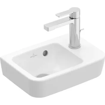 Villeroy & Boch O.novo - Umývátko Compact 36x25 cm, s přepadem, 1 otvor pro baterii vpravo, AntiBac, CeramicPlus, alpská bílá 434336T2