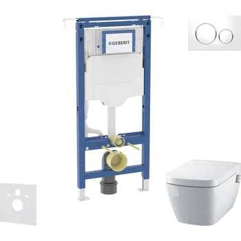 WC sada Geberit Duofix - Set předstěnové instalace, klozetu a sedátka Tece One, tlačítka Sigma20, Rimless, SoftClose, bílá/lesklý chrom SANI11CT3102