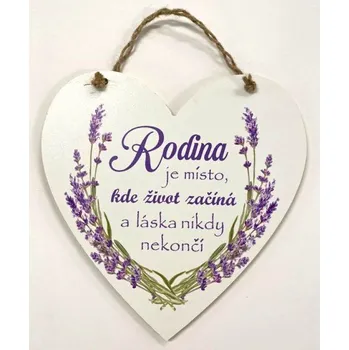 Bondecor Dřevěná dekorace srdce "Rodina je místo, kde život začíná a láska nikdy nekončí" 23x23cm Jazyk: CZ