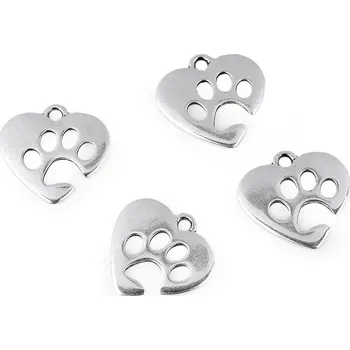 Přívěsek Výprodej - Přívěsek srdce / tlapka - 10ks Varianta: 1 platina, Balení: 10 ks