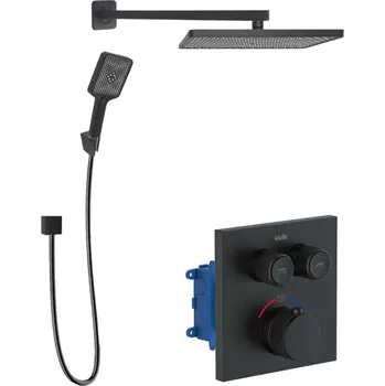 Vodovodní baterie kielle Arkas I - Termostatická baterie pod omítku, pro 2 spotřebiče, s příslušenstvím a tělesem, matná černá 20611SPT44