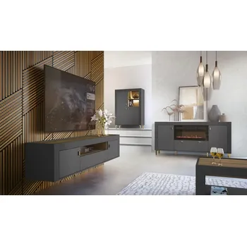 Obývací stěna Obývací sestava Mossa 2 - dub whiskey + černý mat