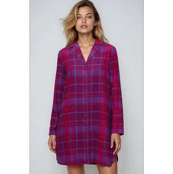 Dámské noční prádlo Flanelová noční košile Boyfriend NDW 01 X Checks růžové káro L