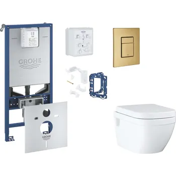 WC sada Grohe Rapid SLX - Set předstěnové instalace, klozetu, sedátka SoftClose, tlačítka Skate Cosmopolitan a sady pro vhazování tablet, kartáčovaný Cool Sunrise SANI11BB4147