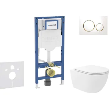 WC sada Geberit Duofix - Set předstěnové instalace, klozetu Oudee Vortex a sedátka softclose, tlačítko Sigma20, bílá/pozlacená SANI11CA3187B