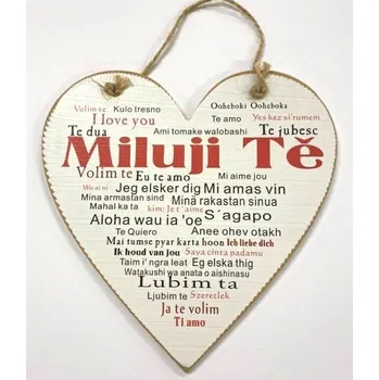 Bondecor Dřevěná dekorace srdce "Miluji Tě - vícejazyčně" 23x23cm Jazyk: SK