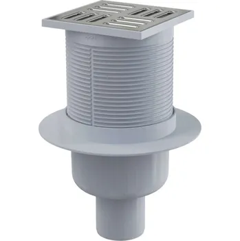 Kanalizační potrubí Alcadrain Odtokové kanálky - Podlahová vpust přímá 11x11 cm, průměr 5 cm, vodní zápachová uzávěra, nerez/plast APV2