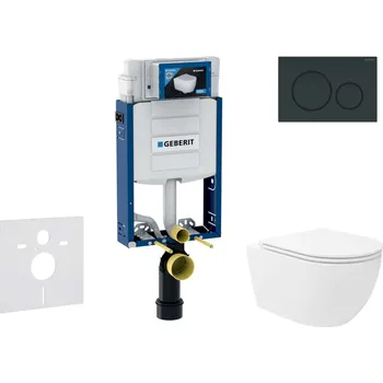 WC sada Geberit Kombifix - Set předstěnové instalace, klozetu Oudee Vortex a sedátka softclose, tlačítko Sigma20, černá lesk/černá mat SANI15CA5143