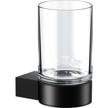Držák na kartáček Keuco Plan - Sklenka na kartáček a pastu s držákem, sklo/matná černá 14950379000