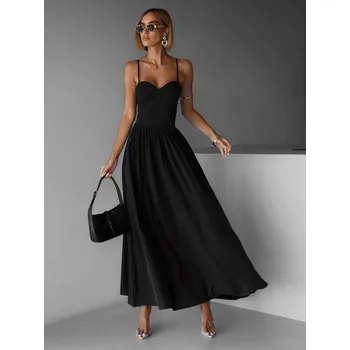 Dámské šaty Černé dlouhé vzdušné šaty BONOTA s kapsami Velikost: M/L