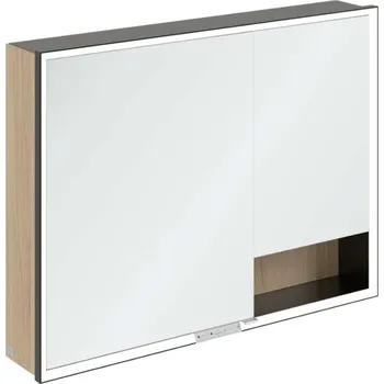 Villeroy & Boch My View+ - Zrcadlová skříňka s LED osvětlením 100x75x17 cm, 2 dvířka, Nordic Oak/matná černá B48110VJ