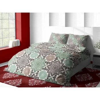 Povlečení Flanelové povlečení zelená mandala 140 x 200, 70 x 90 cm nitěné knoflíky