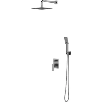 Sprchový set OMNIRES Parma - Sprchový set s baterií pod omítku, s tělesem, 25x25 cm, 3 proudy, kartáčovaný nikl SYSPM21IN