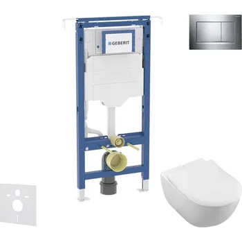 Geberit Duofix - Set předstěnové instalace, klozetu a sedátka Villeroy Boch, tlačítka Sigma20, DirectFlush, SoftClose, CeramicPlus, lesklý chrom/chrom mat SANI11CK1102